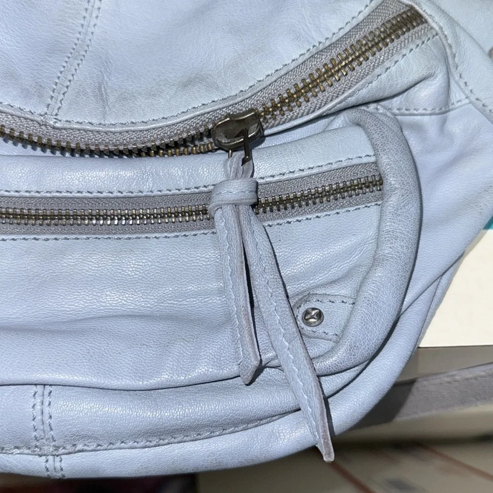Free People Light Blue Goa Leather Archer Sling Waist Bag  Fanny Pack 7x15x3